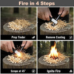 4" Portable Pocket Waterproof Ferrocerium Ferro Rod Fire Starter Survival Tool, Flint and Steel Magnesium Camping Emergency Fire Starters Kit with Striker, Outdoor Campfires Stick Firestarter | PrepWiseGear