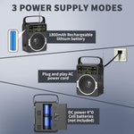 Portable AM FM Radio, Bluetooth 5.0 Radios 5 Watts Loud Speaker,Fm Radio Built-In Rechargeable Battery/Dc D*4 Cell Battery Operated & AC Power Plug in Wall Black