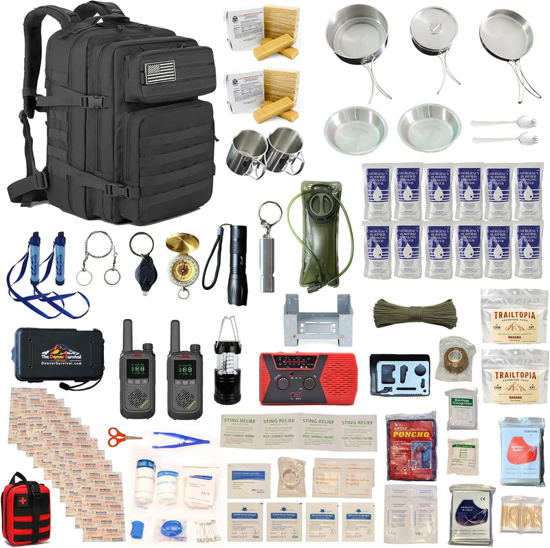 Denver: Premium 72 Hour Survival Backpack with Supplies - 2024 Model Bug Out Bag Backpack - Upgraded Go Bag Emergency Backpack W/Complete Tactical Survival Kit - Bug Out Bag Survival Kit for 2 Person | PrepWiseGear